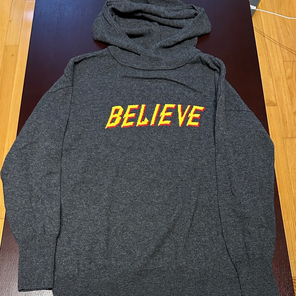 Sandro Charcoal Hoodie with Vibrant 'BELIEVE' Graphic